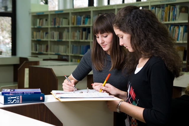 Two students learning in library