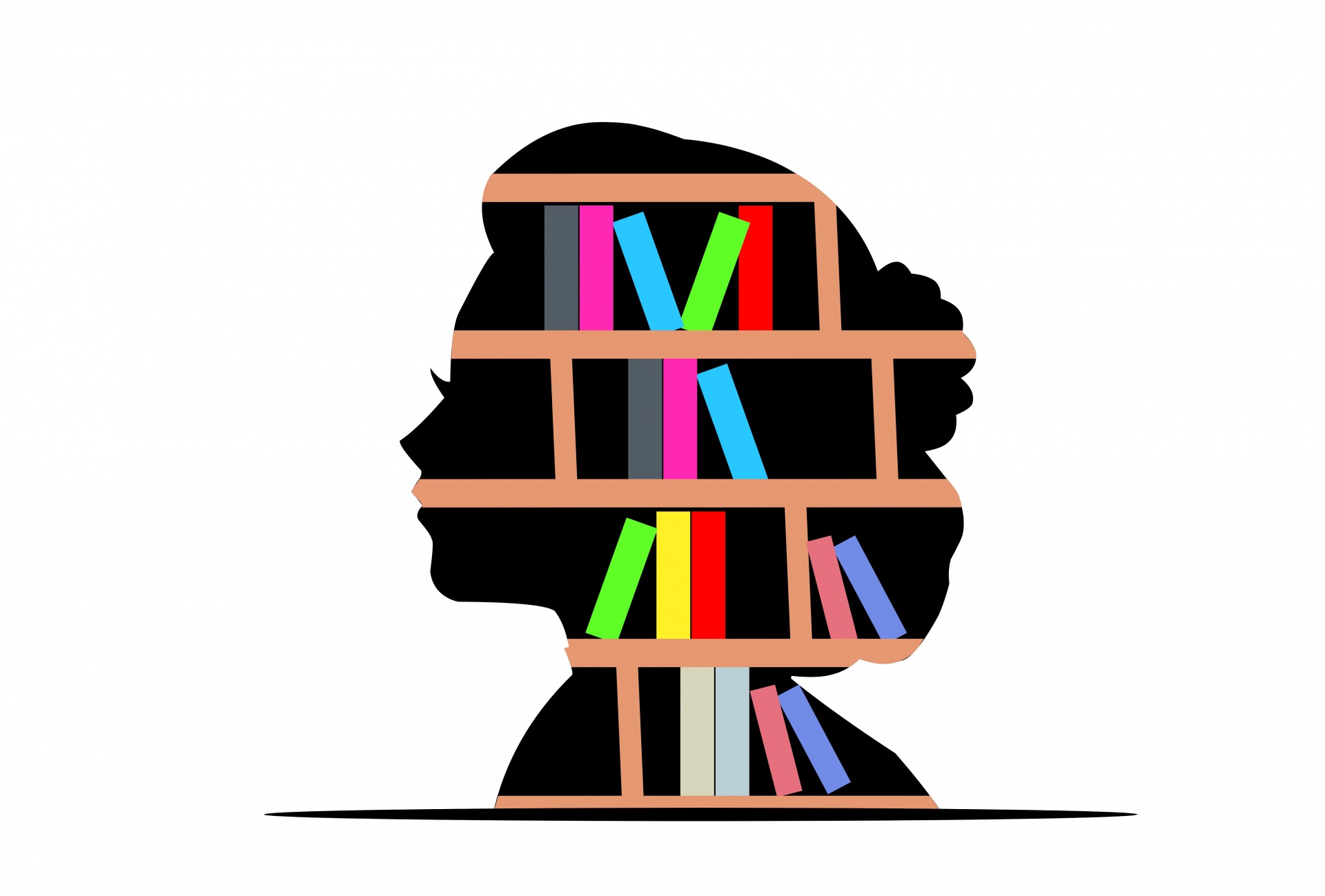 Oris ženske glave s knjižnico